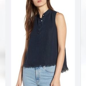 DL 1961 Gansevoort Sleeveless Top Washed Black Overdye Frayed Hem Womens Size S